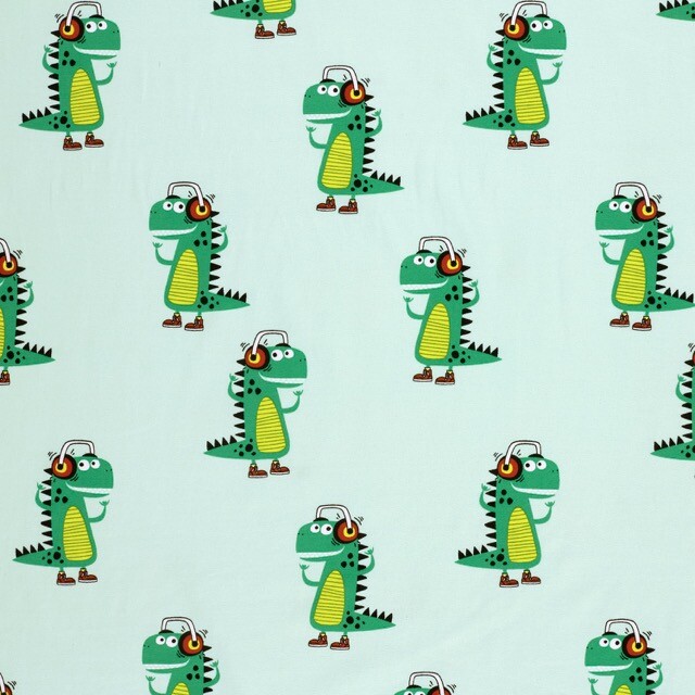 Katoen tricot dino's mint