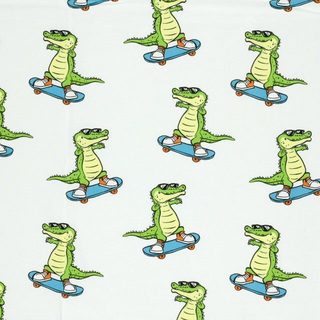 Katoen tricot krokodillen skateboard offwhite
