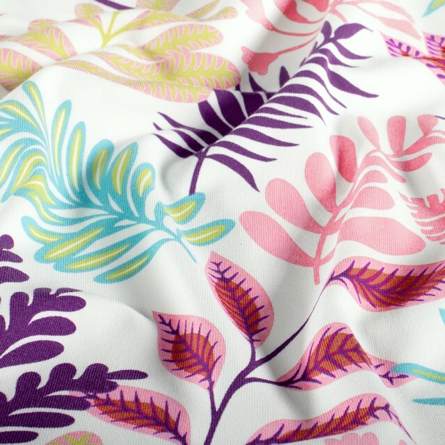 Katoen tricot bladeren offwhite