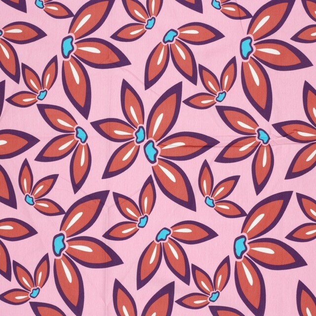 Katoen tricot bloemen roze