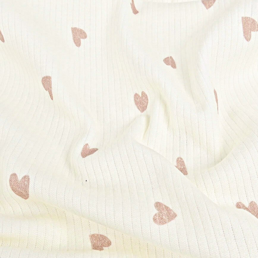 Rib jersey hartjes donkerbeige