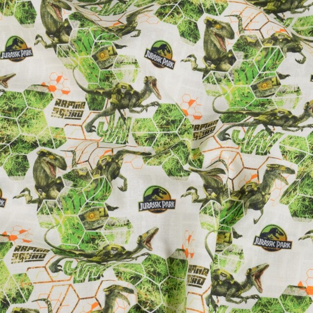 katoen poplin Jurassic Park dino's offwhite