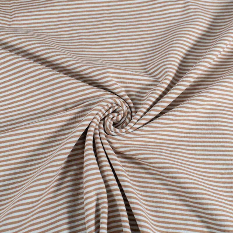 Katoen tricot gestreept terra roze/offwhite