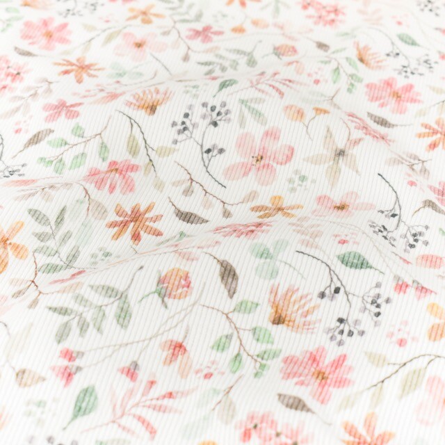 Rib jersey digitaaldruk bloemen offwhite