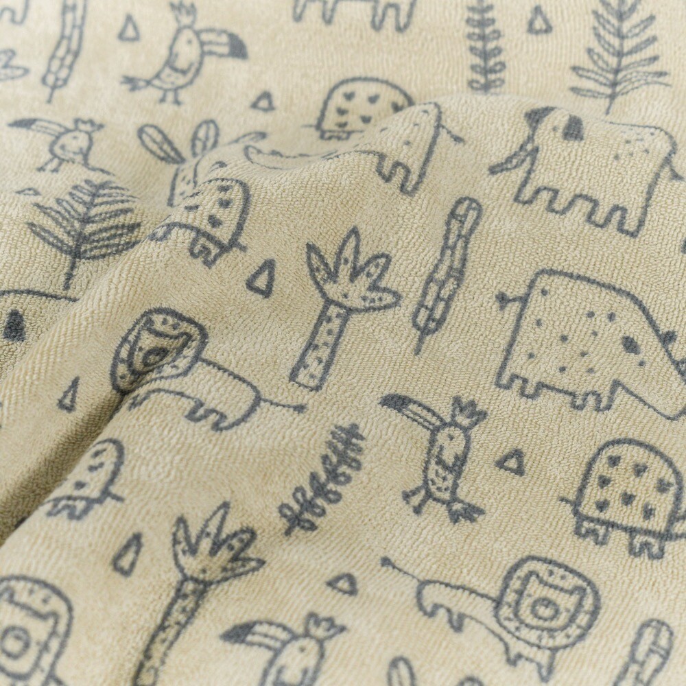 Stretch badstof bedrukt dieren beige