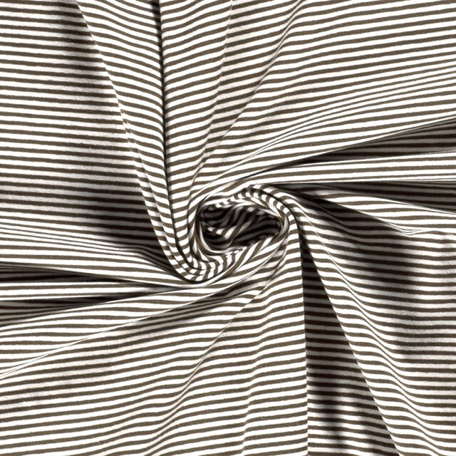 Katoen tricot gestreept taupe/offwhite