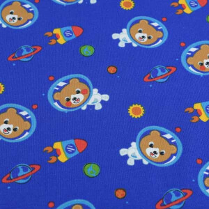 100x150 cm katoen tricot beren in de ruimte blauw