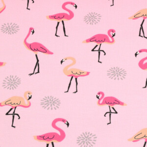 100x150 cm katoen tricot flamingo's lichtroze