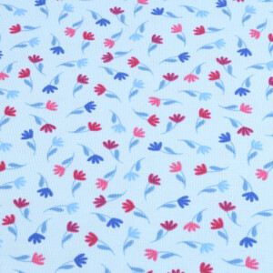 100x150 cm Katoen tricot bloemen lichtblauw