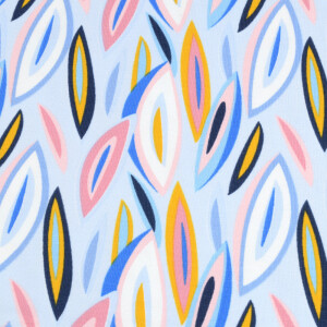 100x150 cm katoen tricot bladeren abstract lichtblauw