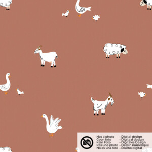 50x150cm Katoen tricot boerderijdieren brick