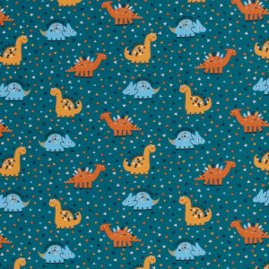 100x150cm Katoen tricot dino's petrol