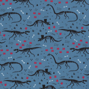 50x150cm Katoen tricot dino's indigo
