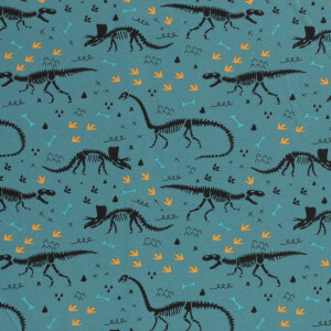 50x150cm Katoen tricot dino's petrol
