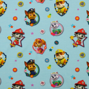 katoen tricot digitaaldruk Paw Patrol lichtblauw