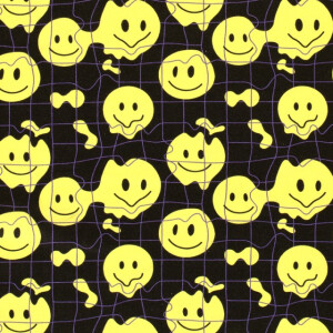 Joggingstof digitaaldruk smileys zwart/geel