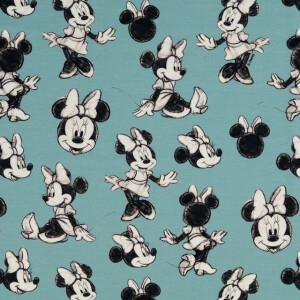 katoen tricot digitaaldruk Minnie Mouse lichtblauw