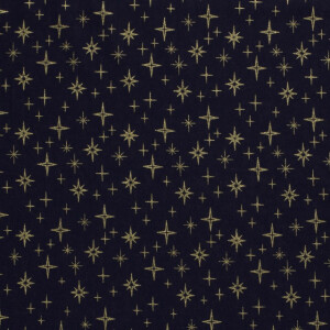 50x145 cm Katoen poplin christmas sterren marine/goud