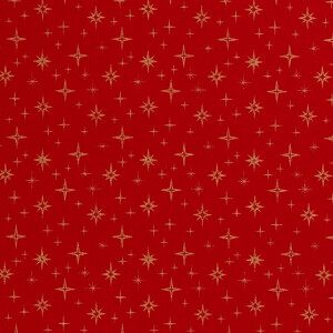 50x145 cm Katoen poplin christmas sterren rood/goud