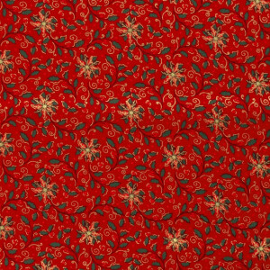 50x145 cm Katoen poplin christmas hulst/bloemen rood/goud