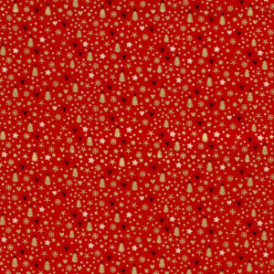 50x145 cm Katoen poplin christmas sterren/bomen/hartjes rood/goud