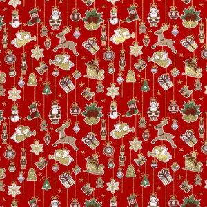 Katoen poplin christmas ornamenten rood/goud