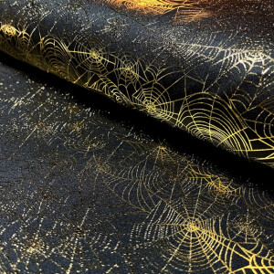 Polyester jersey spinnenwebben folie zwart/goud
