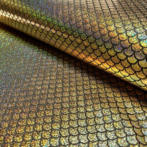 Lamé stretch foliedruk mermaid goud