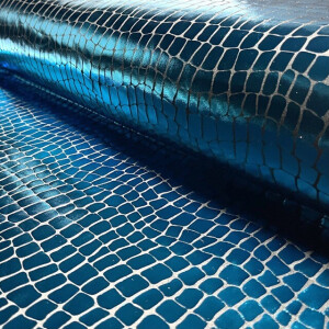 Lamé stretch foliedruk croco aqua