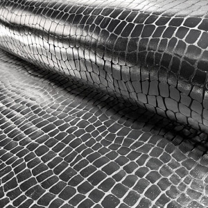 Lamé stretch foliedruk croco zilver