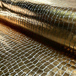 Lamé stretch foliedruk croco goud
