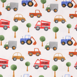 Katoen tricot digitaaldruk voertuigen offwhite