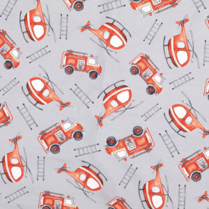 Katoen tricot digitaaldruk brandweer grijs