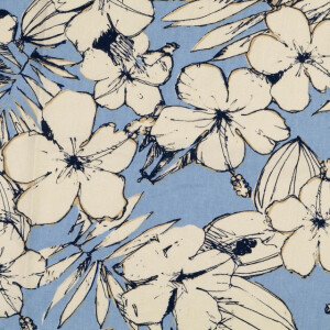 viscose linnen gewassen bloemen jeansblauw