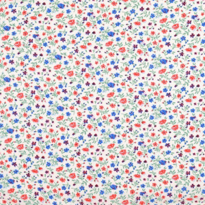 viscose poplin bloemen rood/blauw
