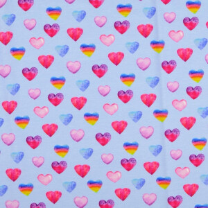 Katoen tricot digitaaldruk hartjes blauw