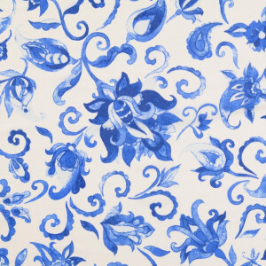 katoen voile bloemen blauw
