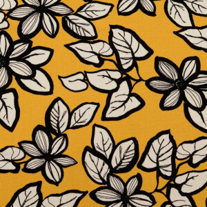 viscose linnen bloemen mosterdgeel