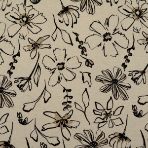viscose linnen bloemen offwhite/zand