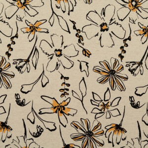 viscose linnen bloemen offwhite/oranje