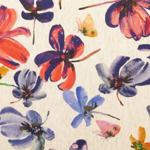 viscose linnen digitaaldruk bloemen blauw/rood