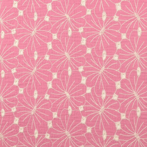katoenen mousseline geborduurd bloemen roze