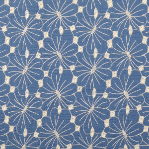 katoenen mousseline geborduurd bloemen jeansblauw