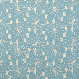 katoenen mousseline geborduurd bloemen turquoise