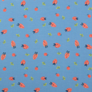 Katoen tricot digitaaldruk aardbeien hemelsblauw