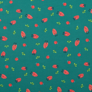 Katoen tricot digitaaldruk aardbeien petrol
