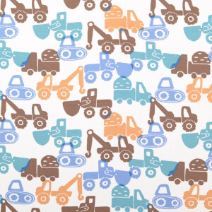 Katoen tricot bouwvoertuigen blauw