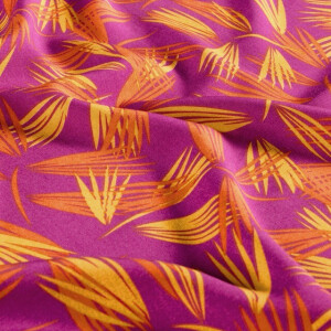 viscose poplin bladeren fuchsia