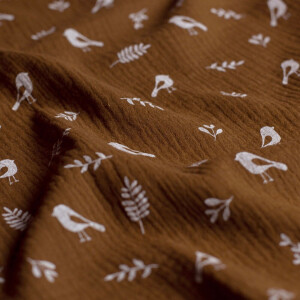 katoenen mousseline vogels bruin