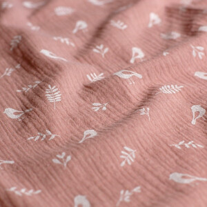 katoenen mousseline vogels licht mauve